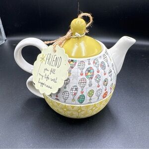 Pavilion Gift Company Friend Ceramic Teapot and Cup for One, 15 oz, Multicolored